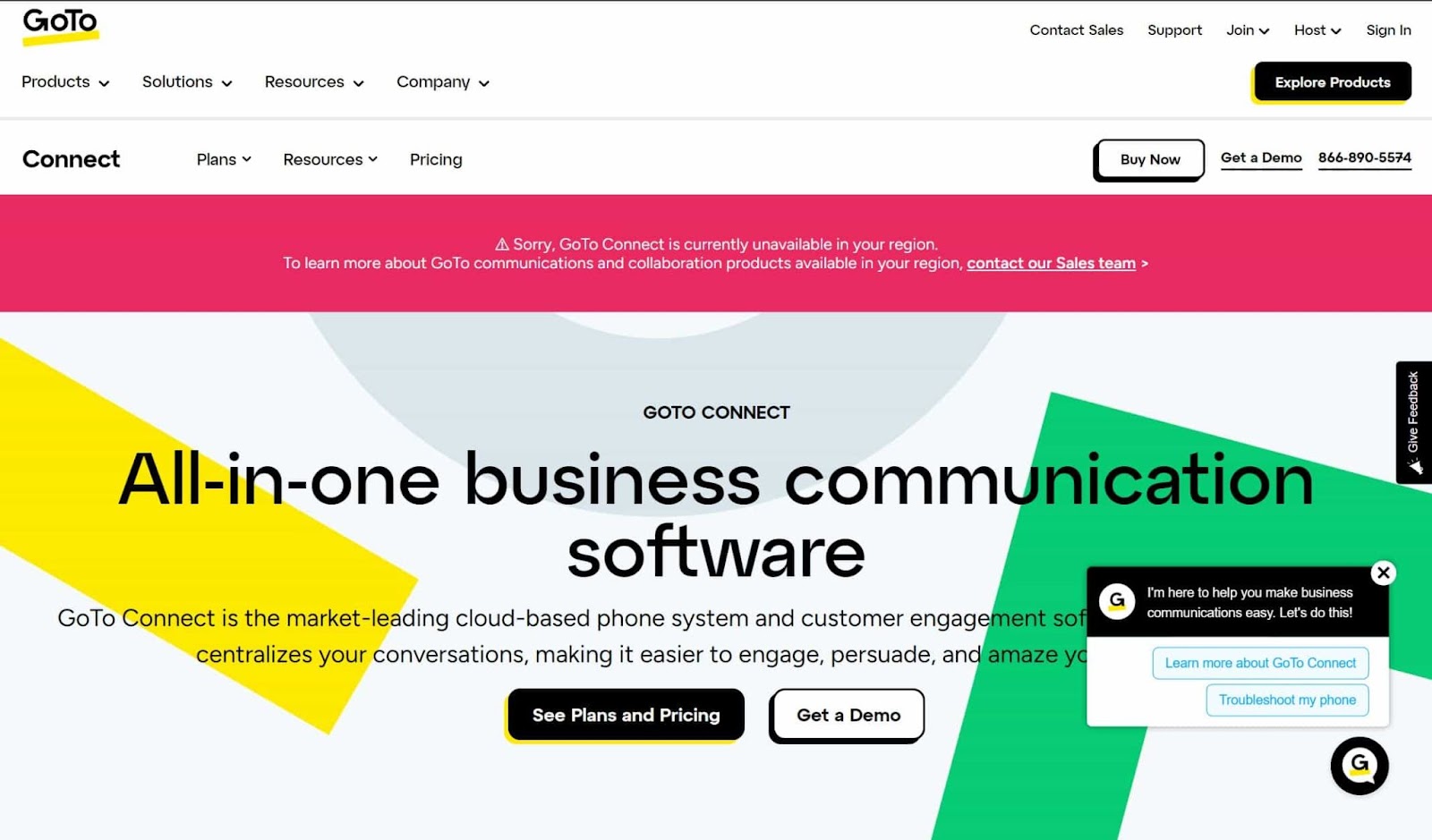 Screenshot of GoTo Connect website