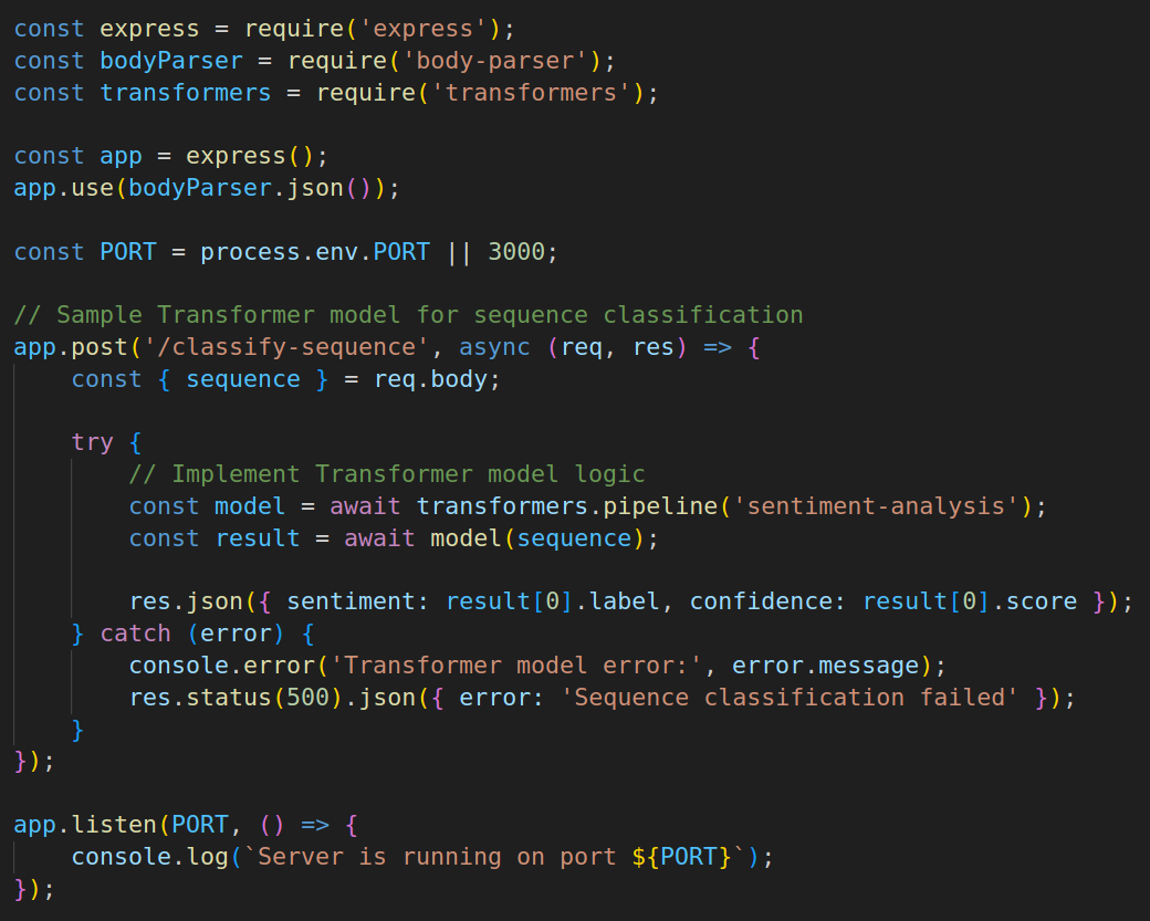 Create an Express Server for Transformer Model