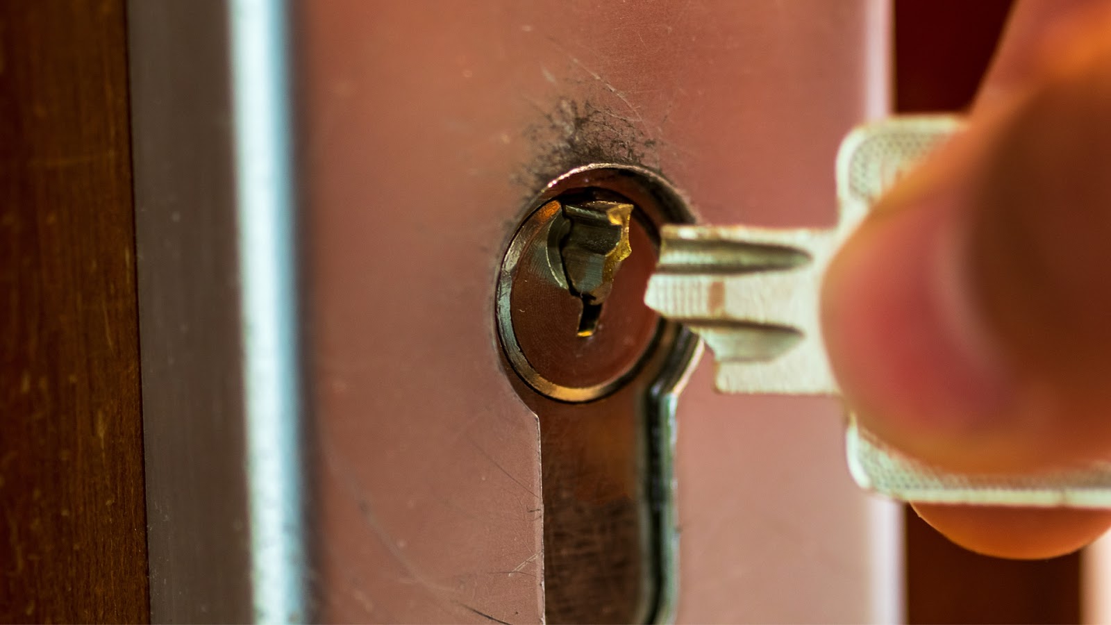 A broken key in the lock that needs lock repair