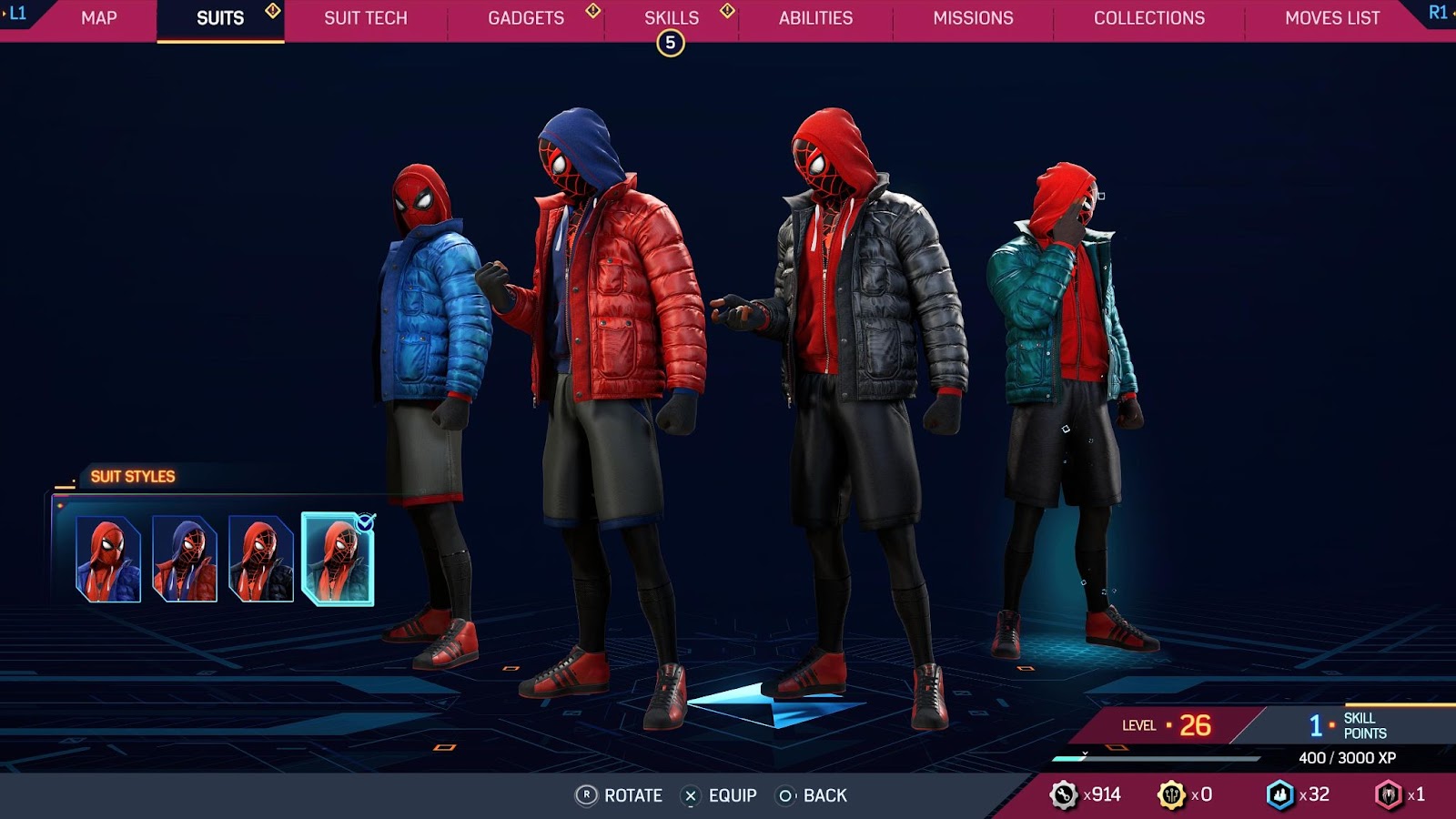 An in game screenshot of Miles Morales in the Sportswear suit from Marvel's Spider-Man 2
