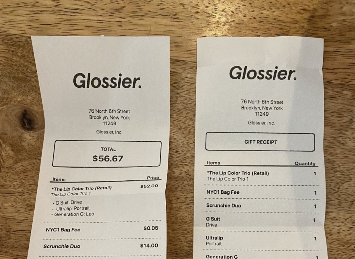 Image of a receipt from Glossier, showing the bundle purchased.