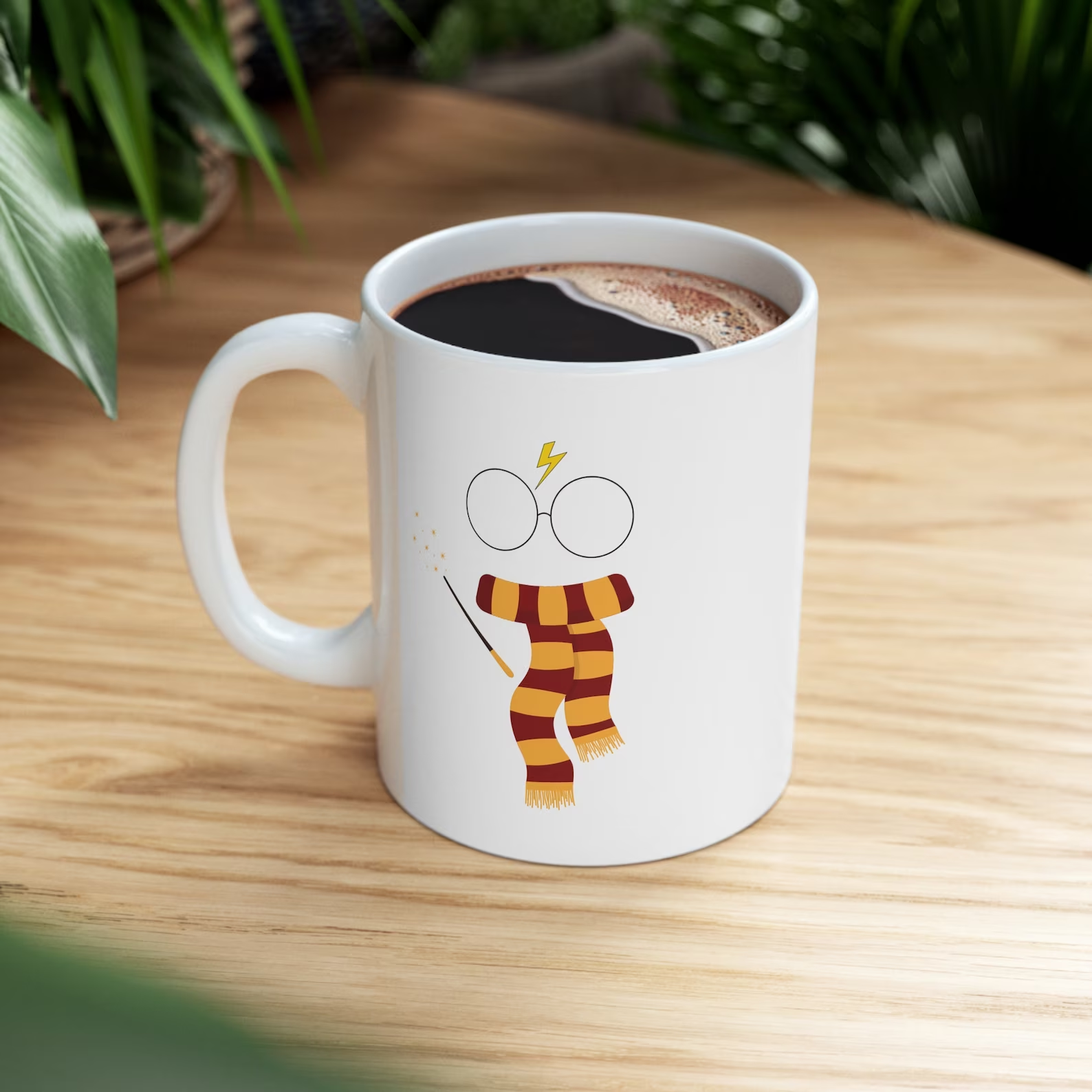 Mug with Harry Potter glasses, scar and House scarf