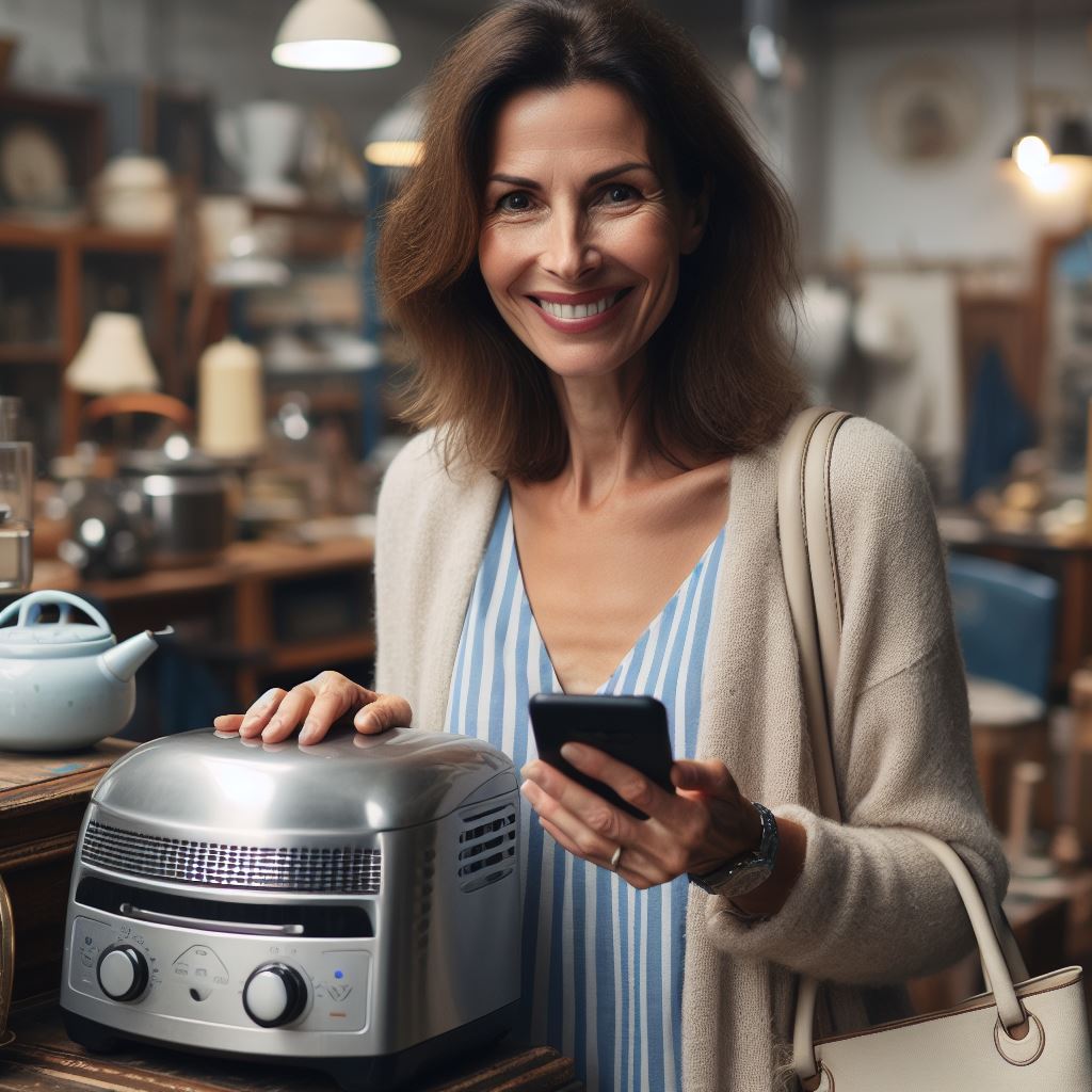 This image shows the women buying used appliances.