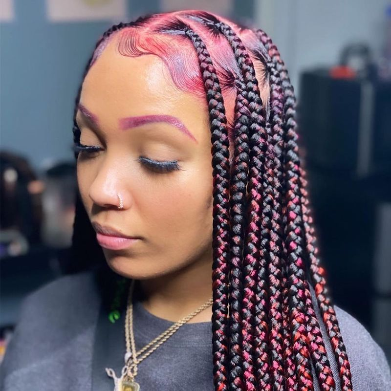 Pink Highlight Knotless box braid