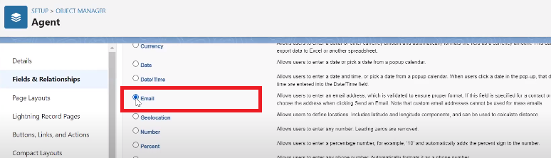 Step 4: Configure an Email custom field on the Agent object  