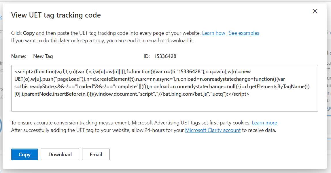 Set Up Microsoft Ads UET Tag Step 4