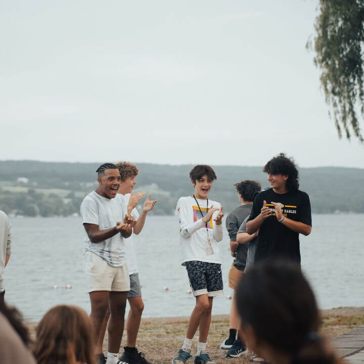 Boys socializing at overnight sports camp