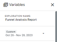 Variables and settings tabs in Explorations report in GA4