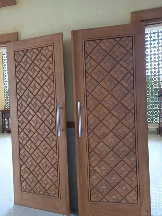 Wooden lattice main door design
