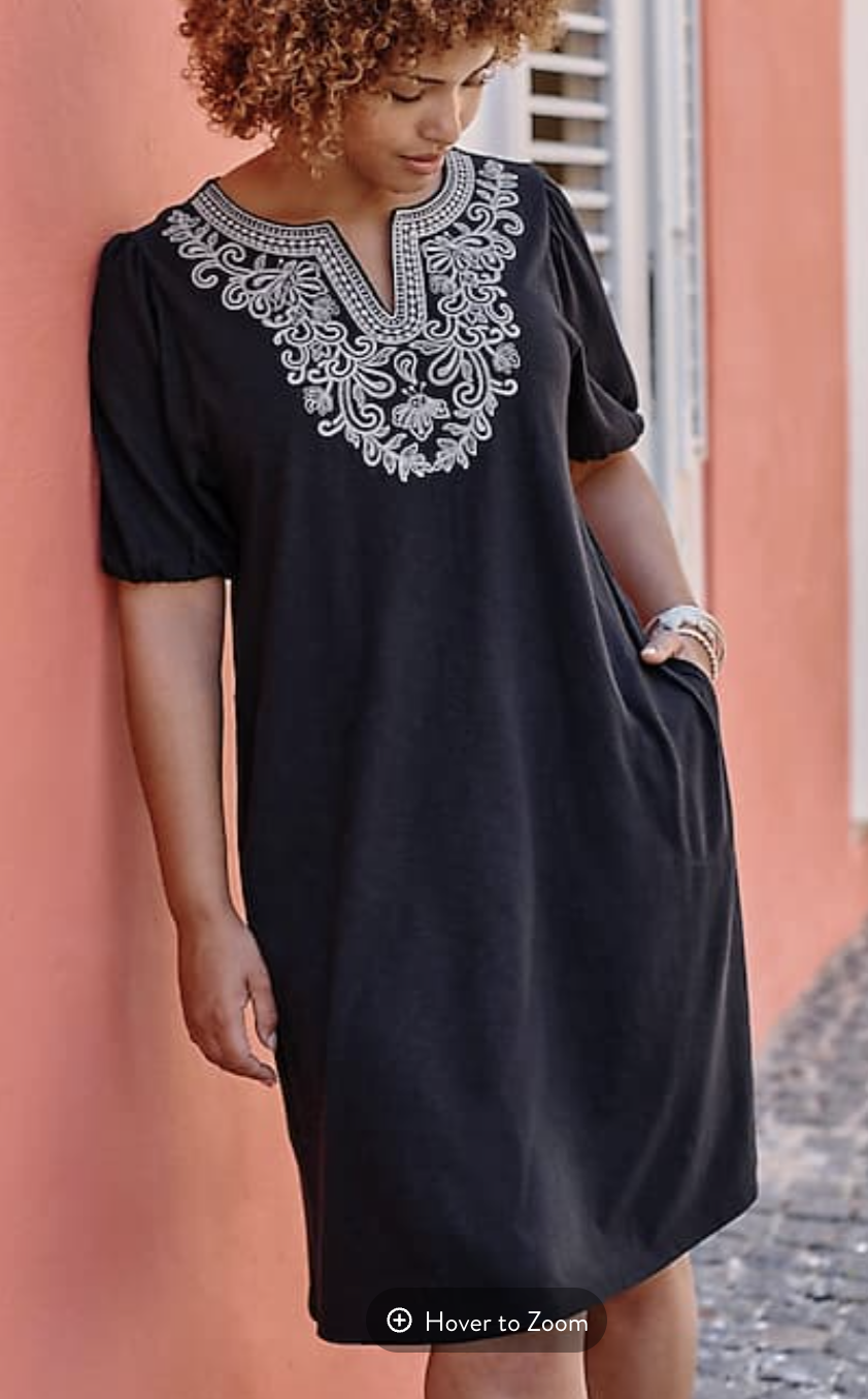 Soutache-Embroidered Puff-Sleeve Dress