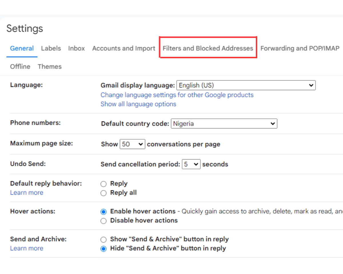 Filters and Blocked Addresses 