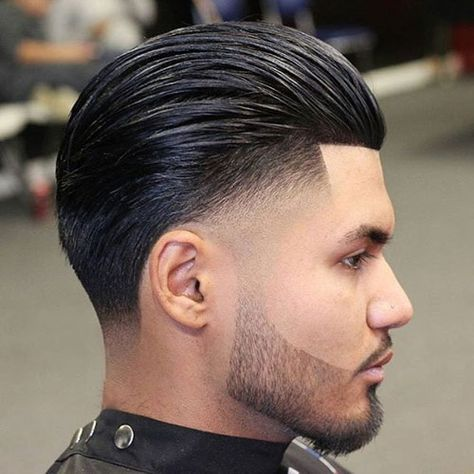 Side view of a man wearing the slicked back look