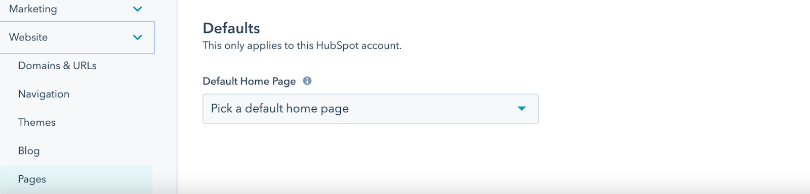 website page settings screen in hubspot