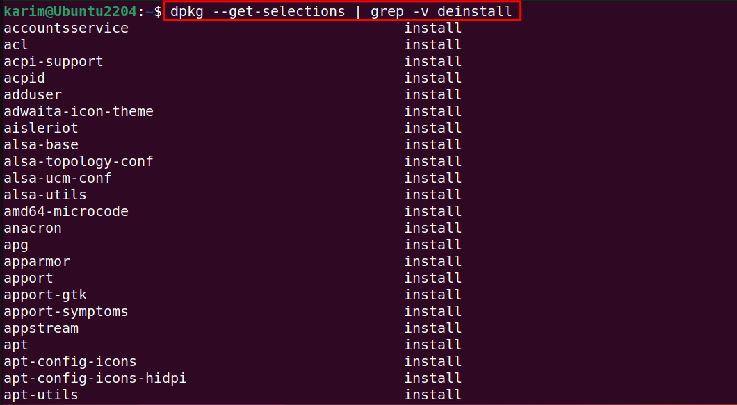 dpkg --get-selections
