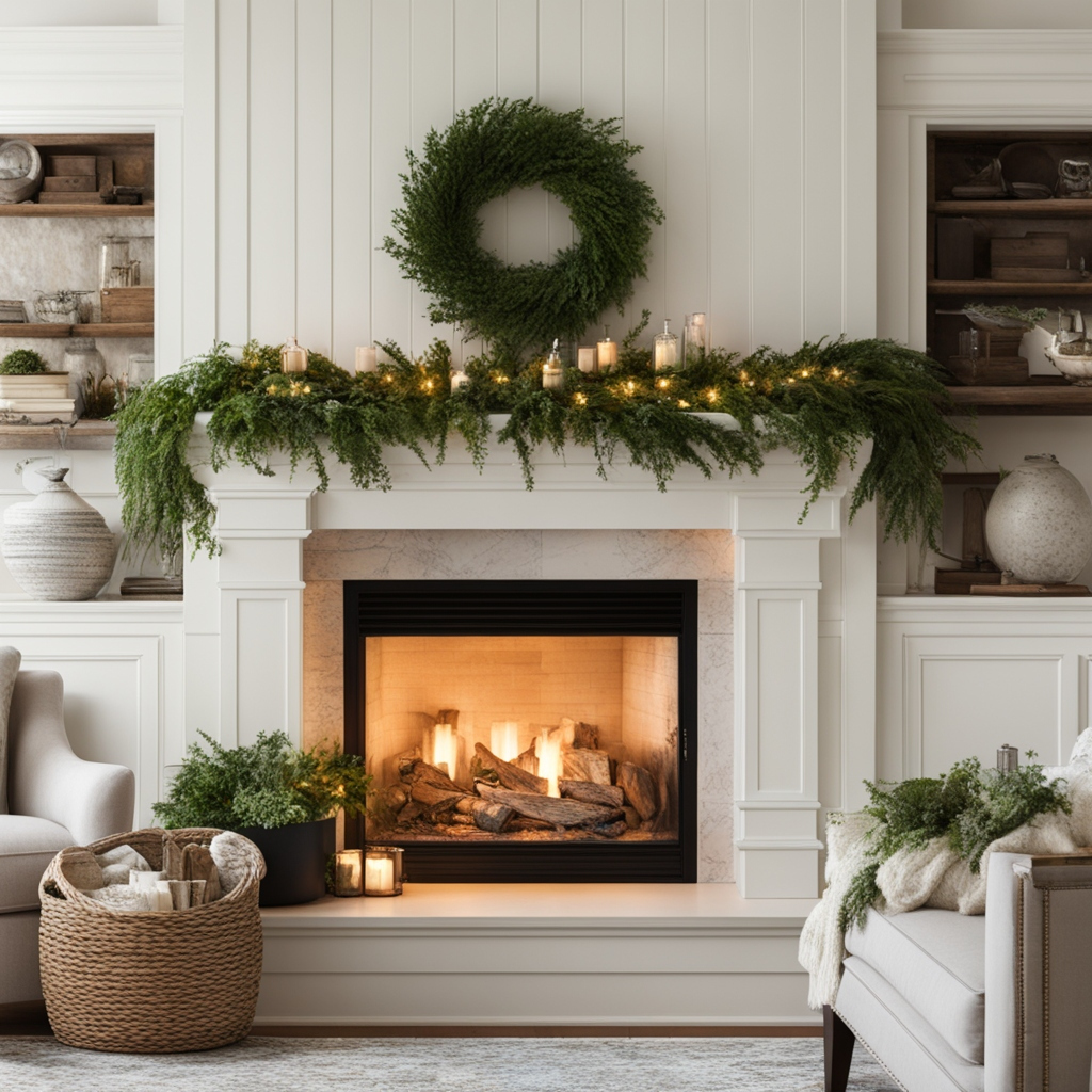 Year-Round Greenery fireplace decor