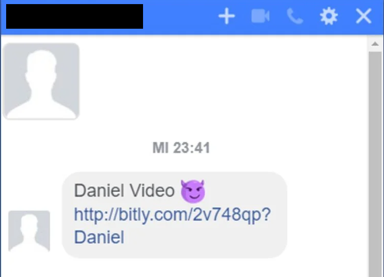 Captura de pantalla de Facebook Messenger con un mensaje corto que contiene un enlace sospechoso.