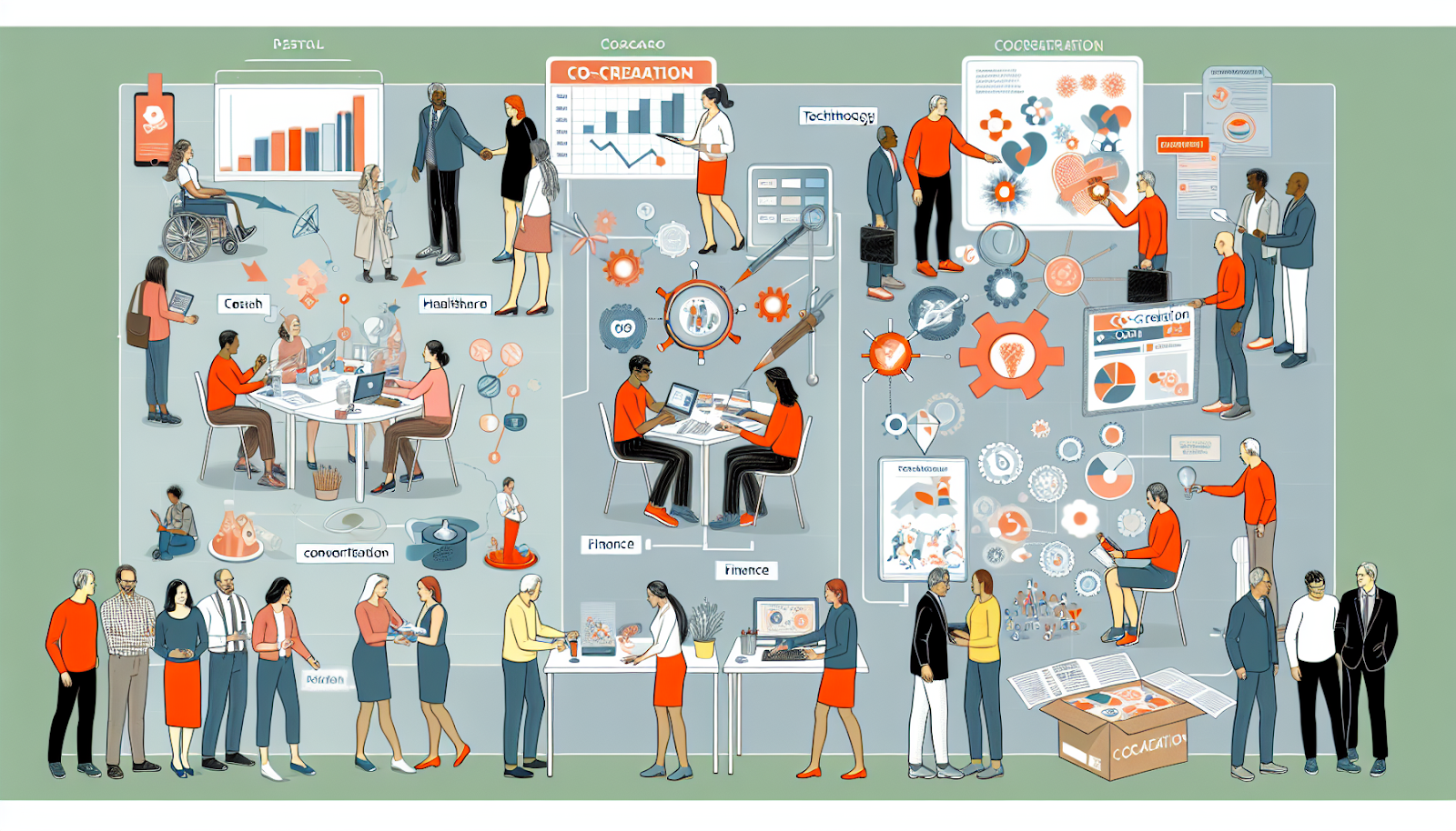 An image showcasing the implementation of co-creation in diverse industries, demonstrating its versatility and impact.