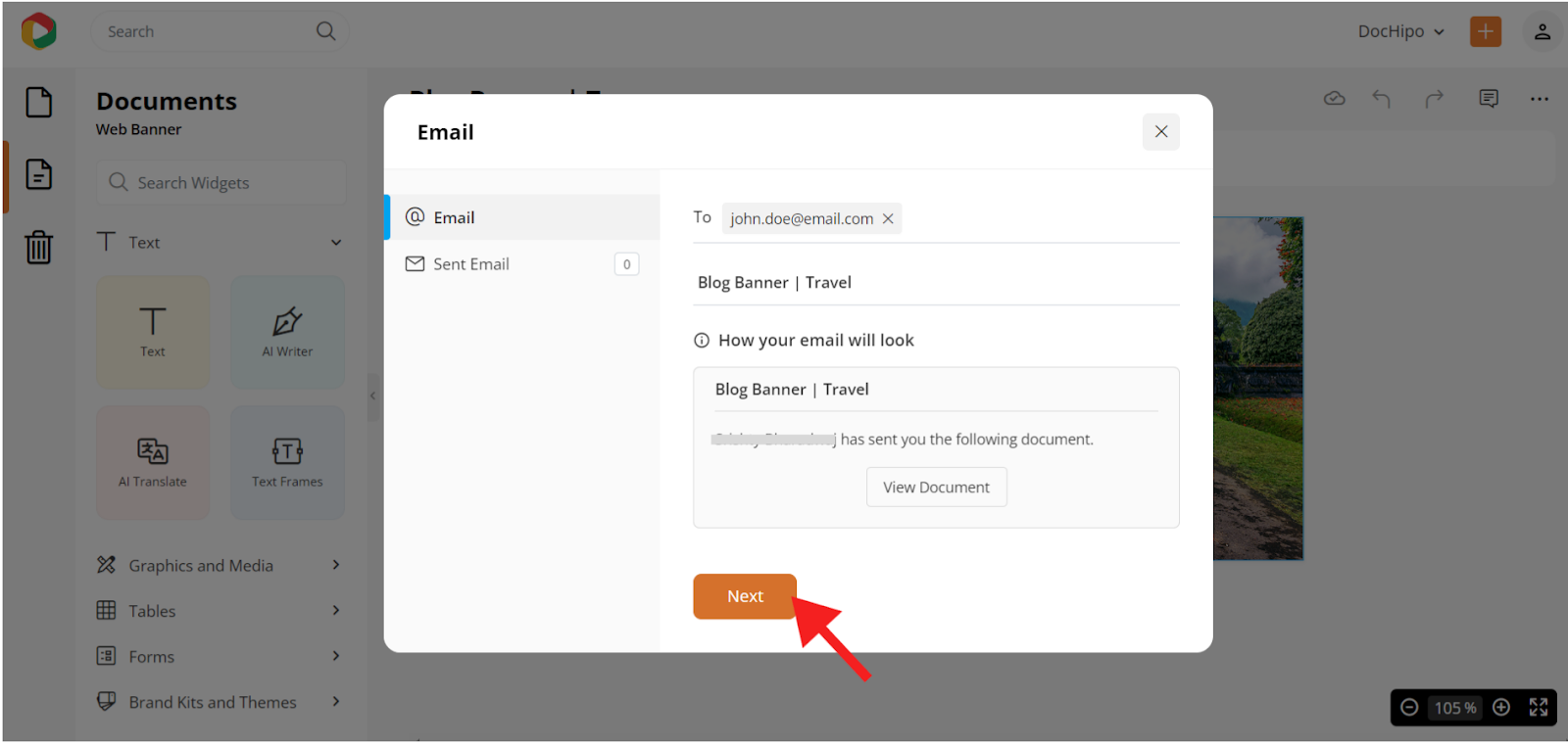 Email sharing in DocHipo