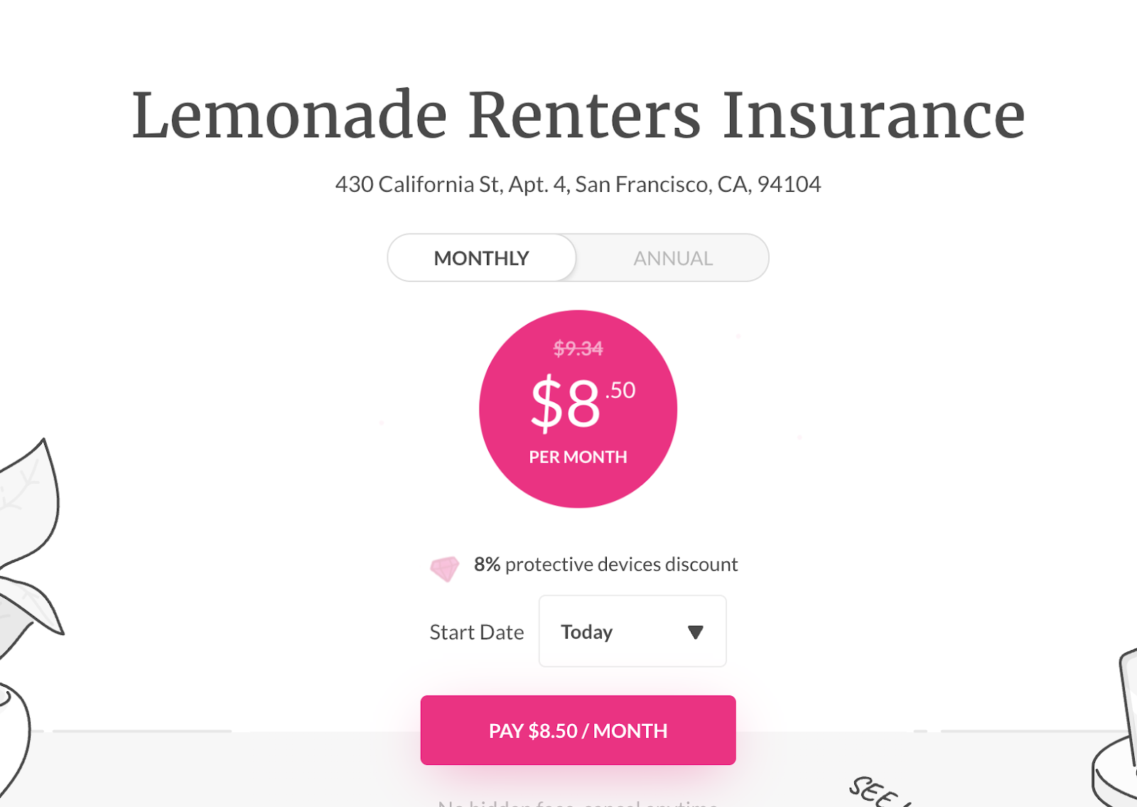 Image of Lemonade renters insurance application - quote