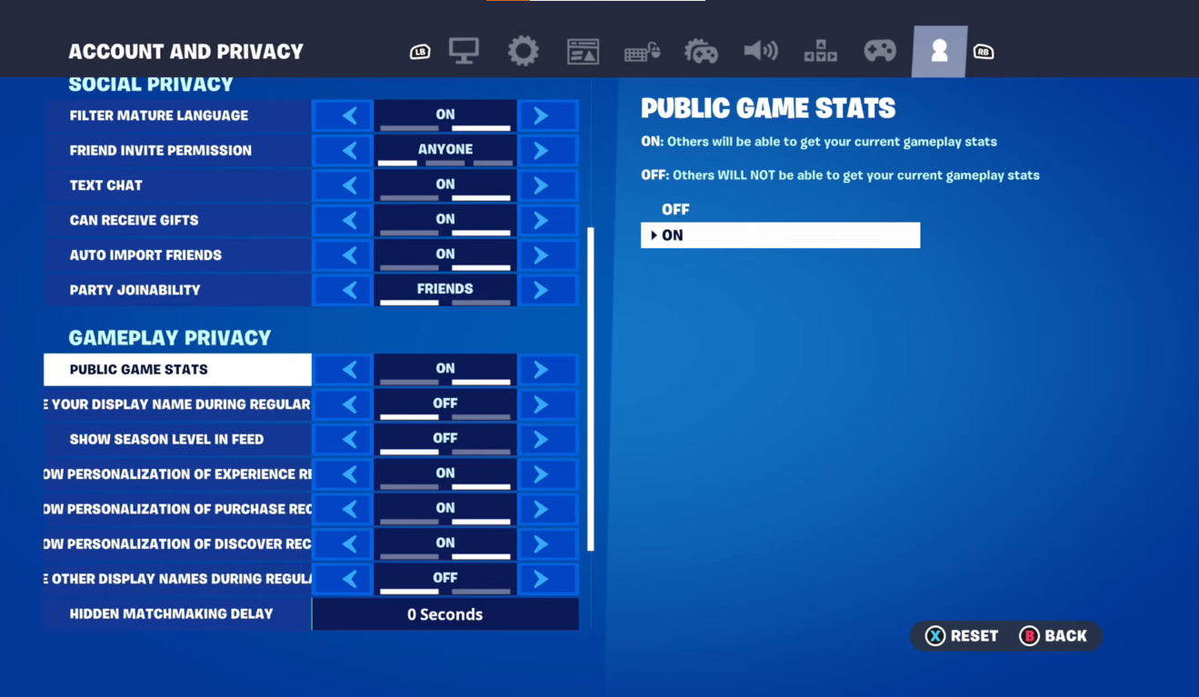 enabling the plublic game stats on Fortnite