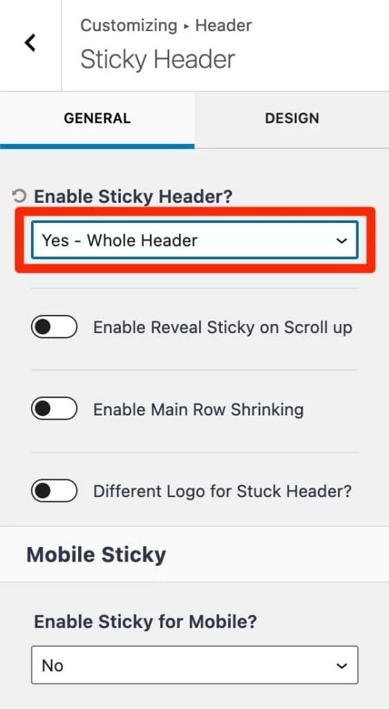 Add a Sticky Menu Using Theme Setting