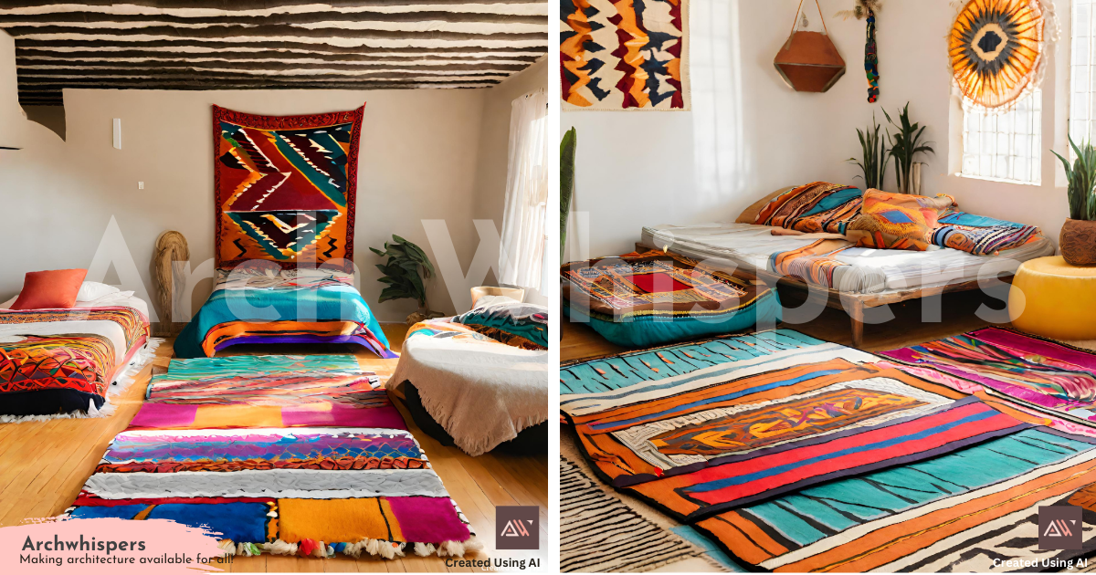 A Funky Tribal-Style Bedroom With Layered Area & Patterned Rugs on the Floor