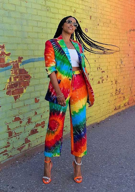 Lady shows off the tie dye with her look