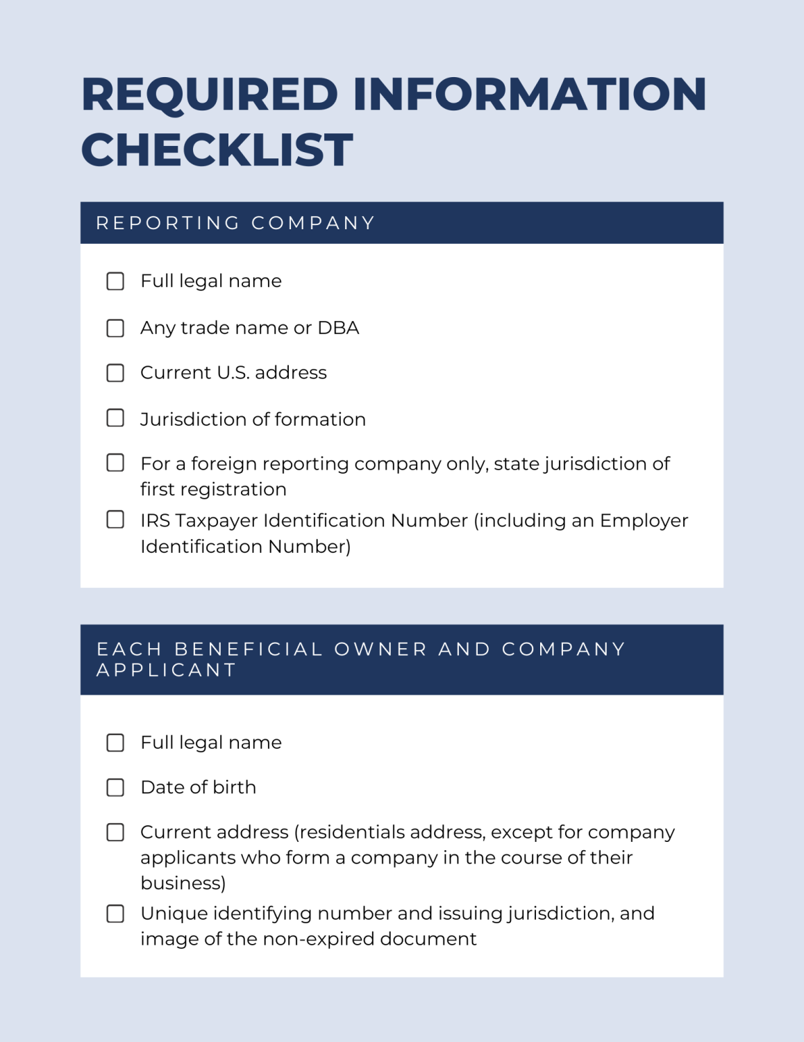 A checklist with a blue and white backgroundDescription automatically generated