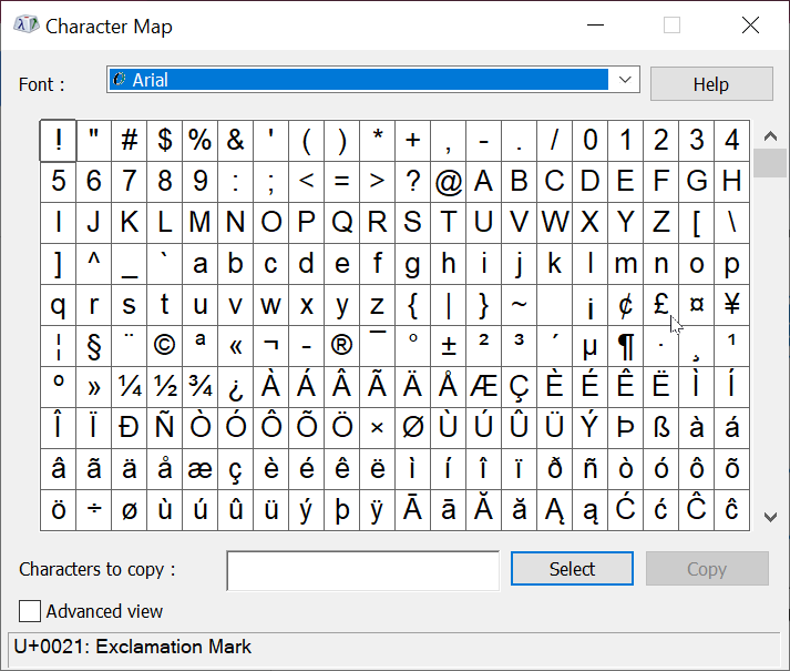 Use the Windows Character Map