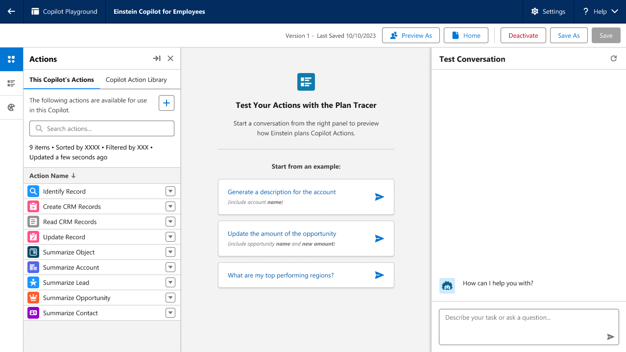 A screenshot of the Salesforce Action Builder
