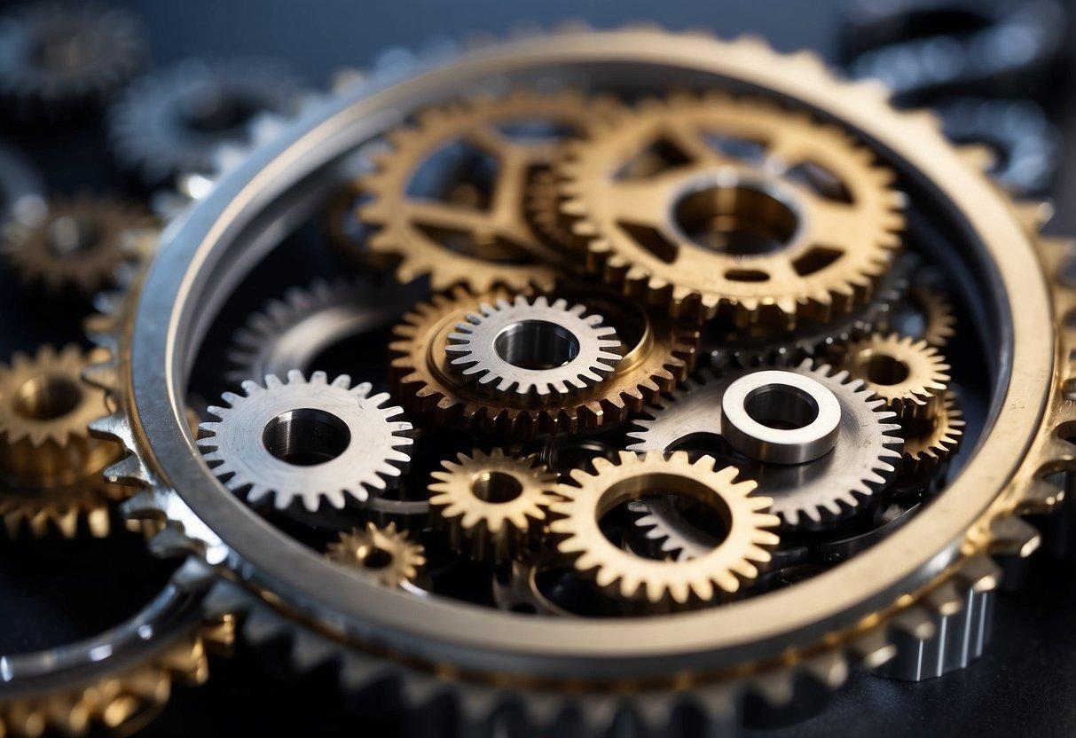 A group of gears interlocking and turning smoothly, each one contributing to the overall movement and function of the machine