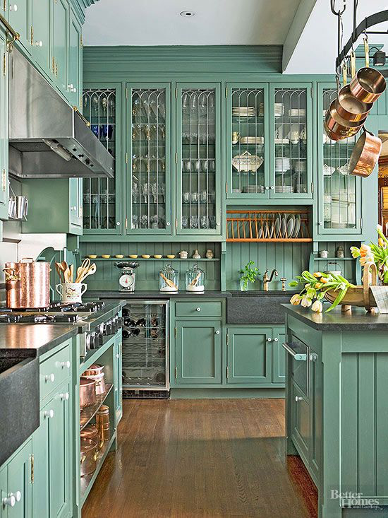colored double stacked cabinet doors