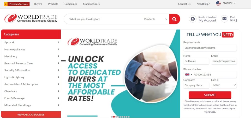 Screenshot of eWorldTrade Homepage