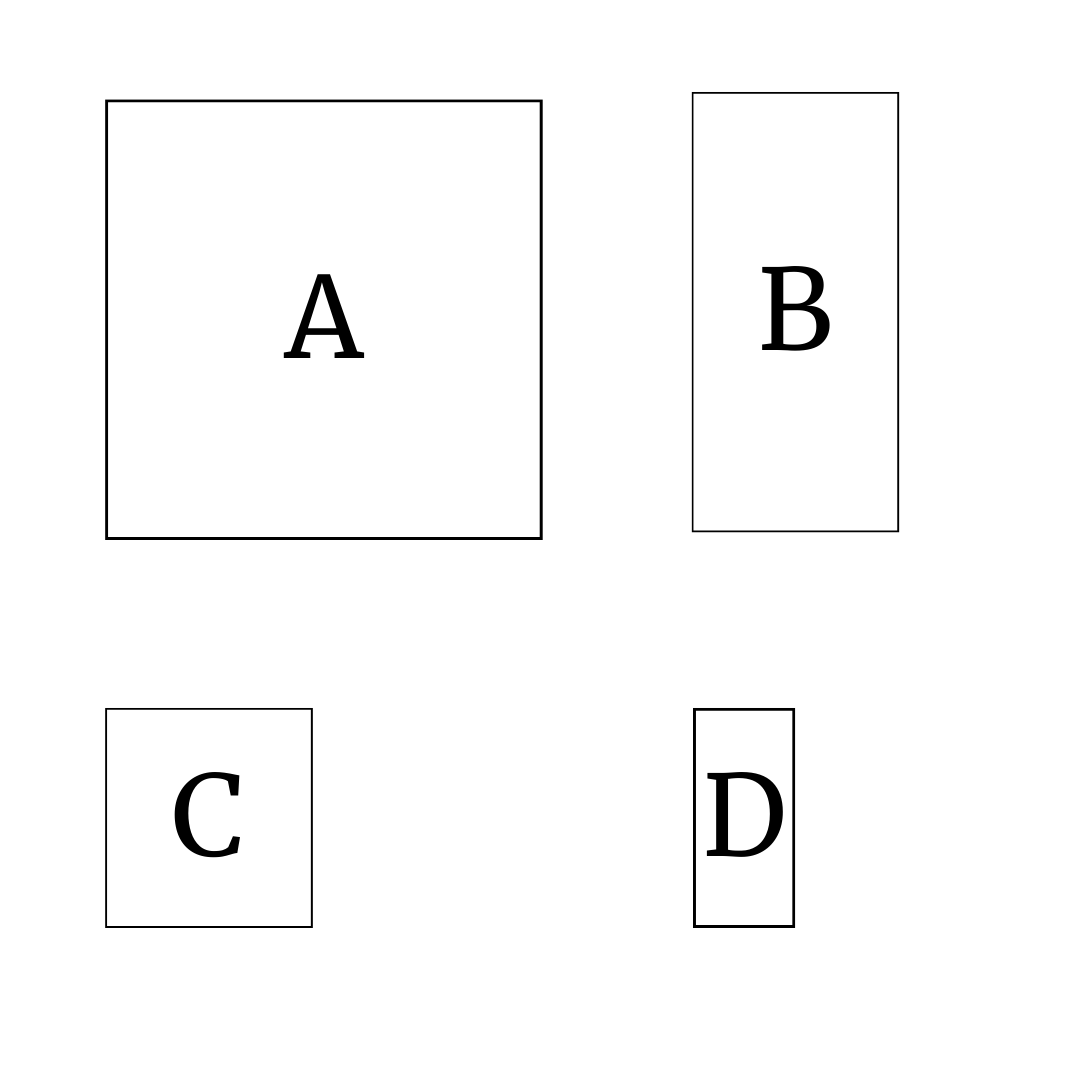 Diagram showing the various clay square sizes