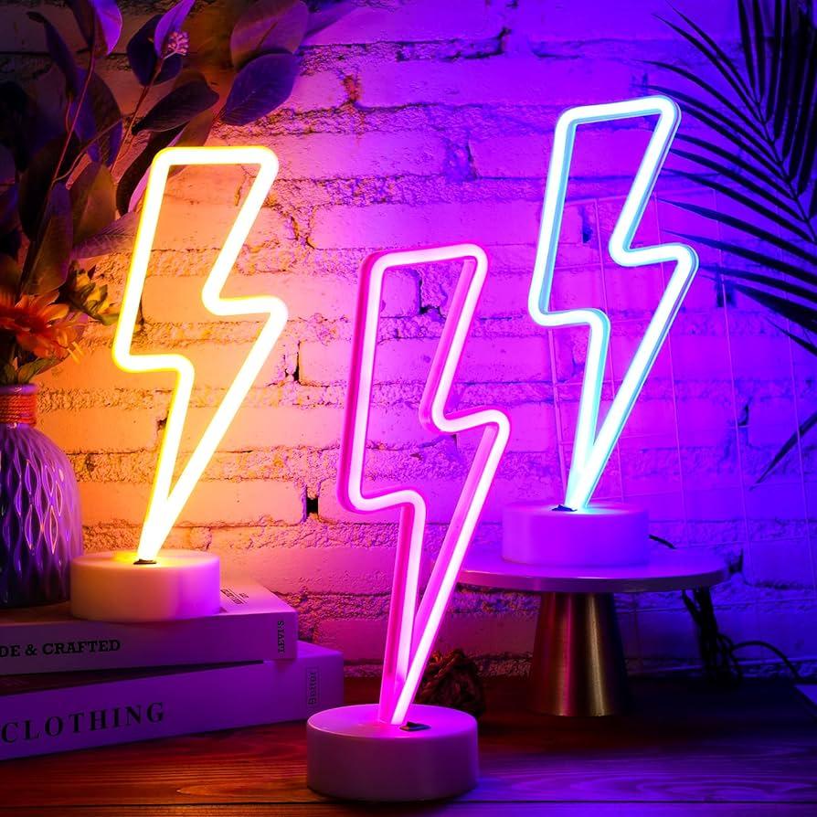 3 Pcs Lightning Neon Signs Cute Neon Lights Room Lights with Base Neon LED  Lightning Sign USB or Battery Operated Teen Girls Gift for Christmas ...