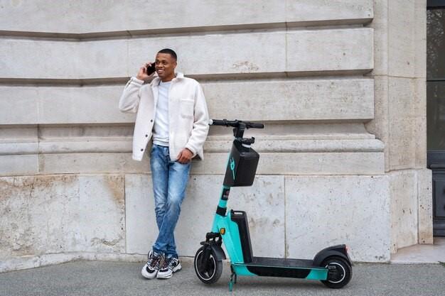 Person using electric scooter in the city