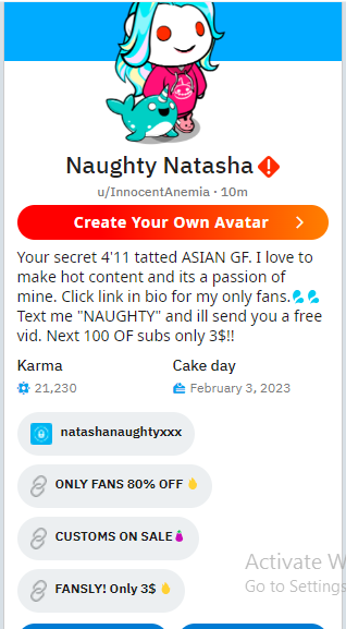 Natasha, an OnlyFans creator promoting OnlyFans