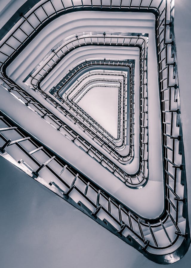 A view of a stairwell from below designed using parametric design principles