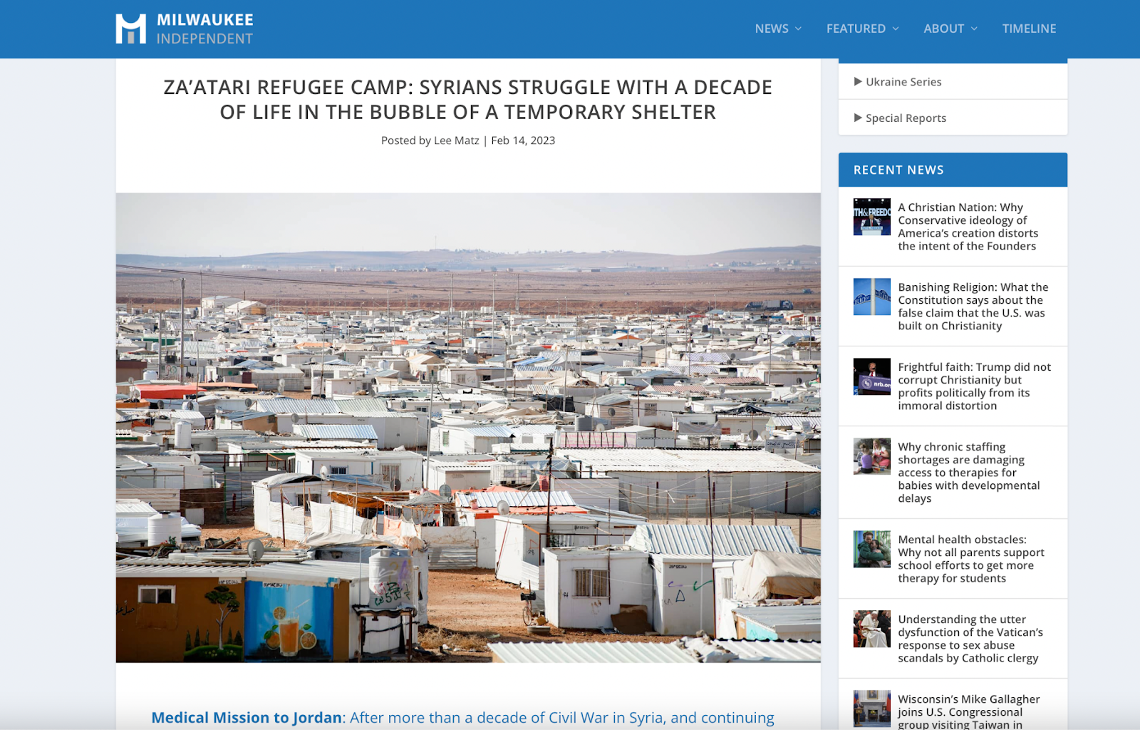 تقرير صحيفة ميلووكي إنديبيندنت الأميركية الذي غطّى مهمة الجمعية الطبية السورية الأمريكية إلى مخيم الزعتري في الأردن