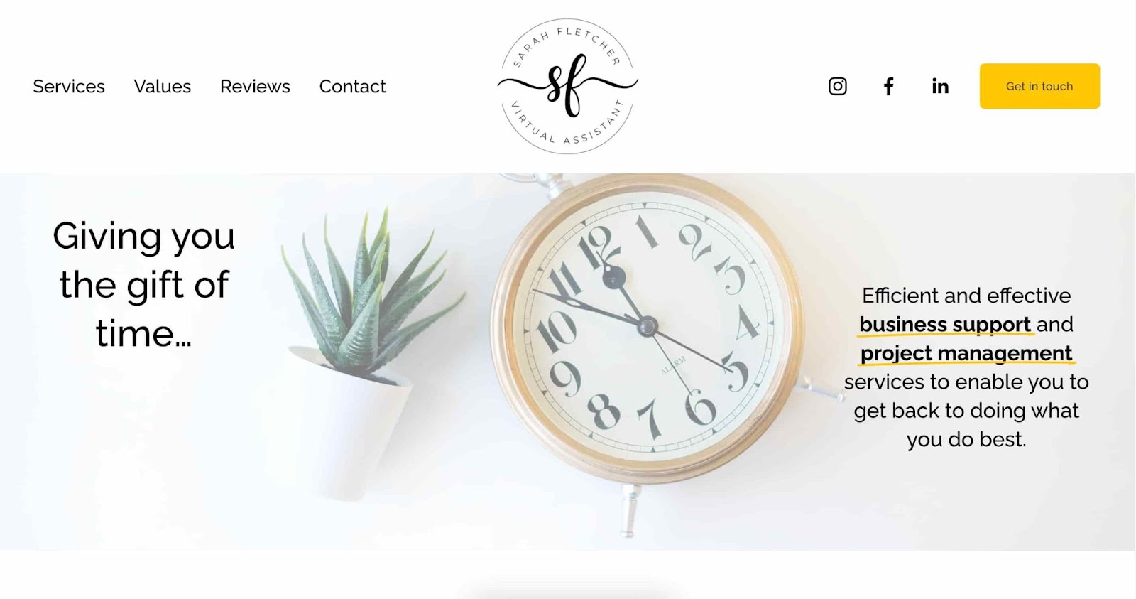 sarah fletcher virtual assistant website example