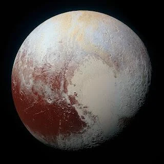 Enhanced color image of Pluto's Northern Hemisphere as acquired by the New Horizons probe