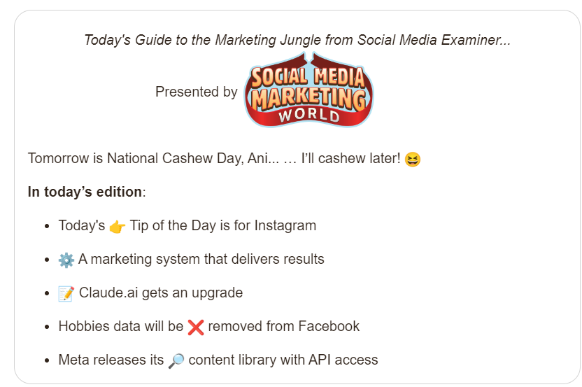 Social media examiner email marketing campaign example