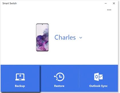 Backup highlighted in the Smart Switch app on a PC
