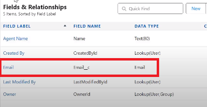 Step 4: Configure an Email custom field on the Agent object  