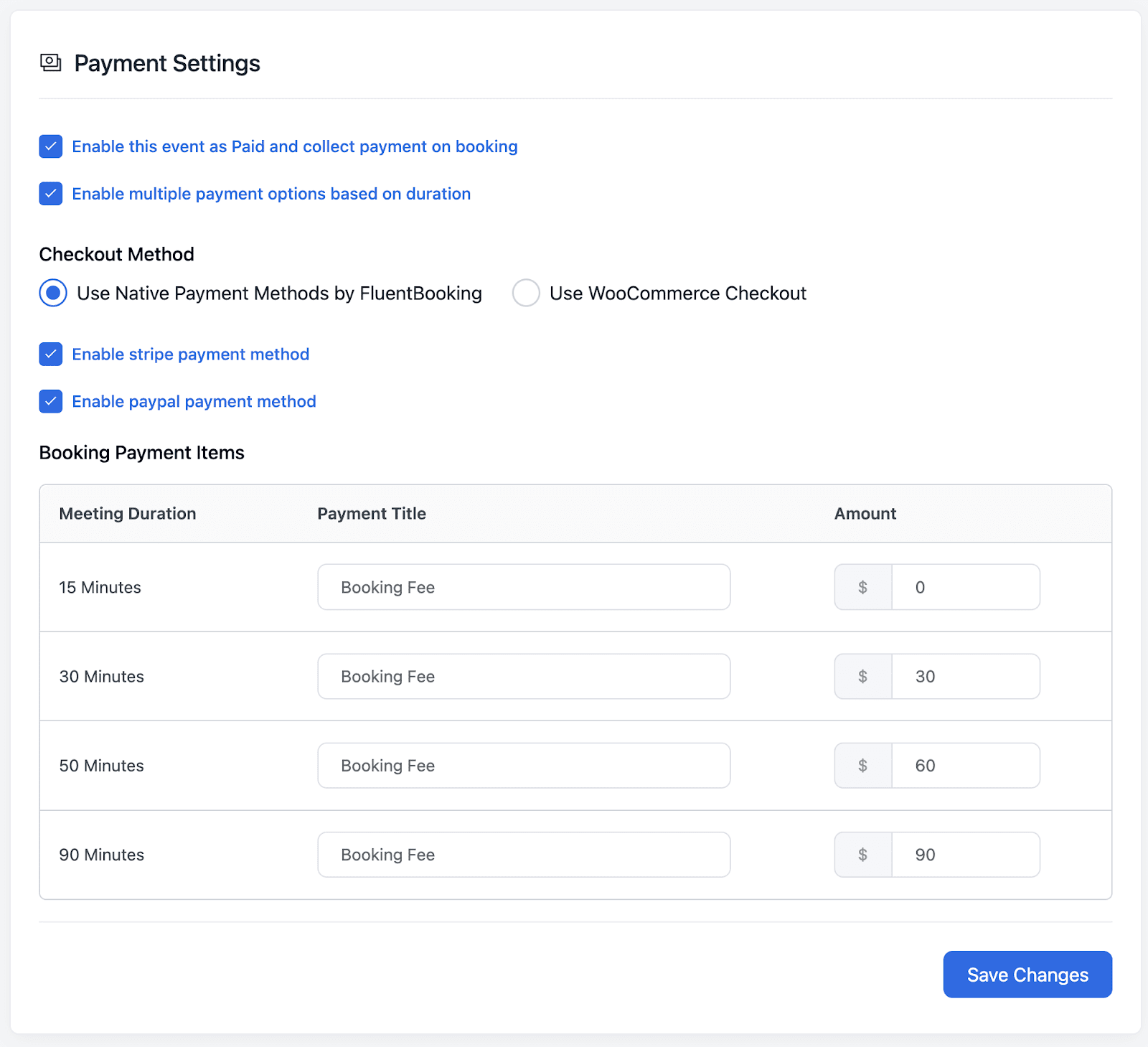 multi-payment option based on meeting duration