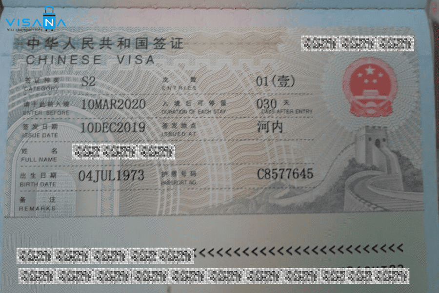 các loại visa trung quốc - visa S2 visana