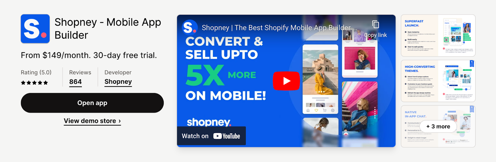 shopify app store listing page of Shopney