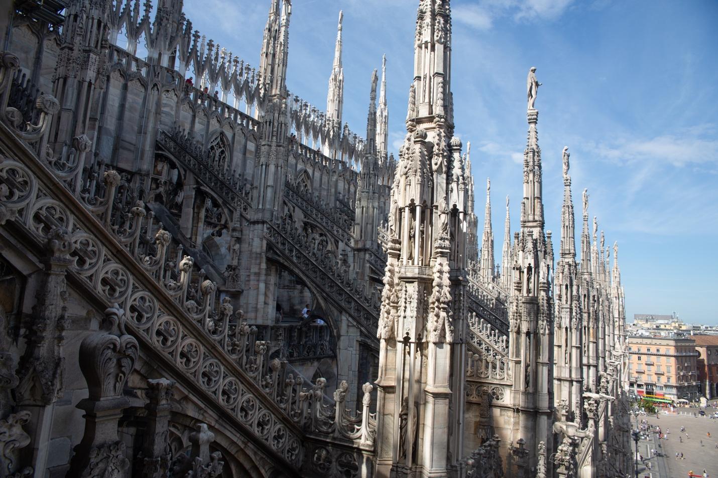 A close-up of Milan Cathedral

Description automatically generated