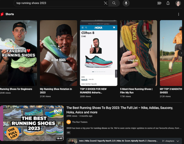 screenshot from YouTube: search_query=top+running+shoes+2023