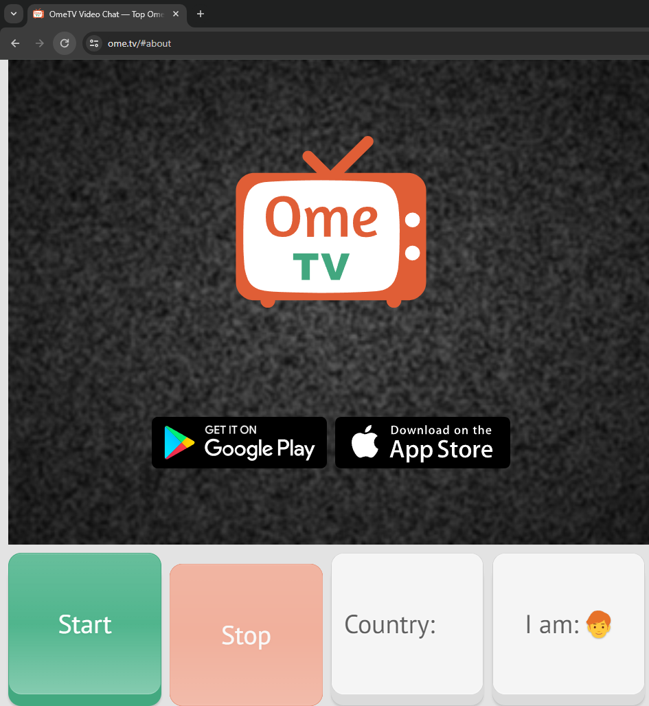 Screenshot of the OmeTV platform featuring the open select countries menu.